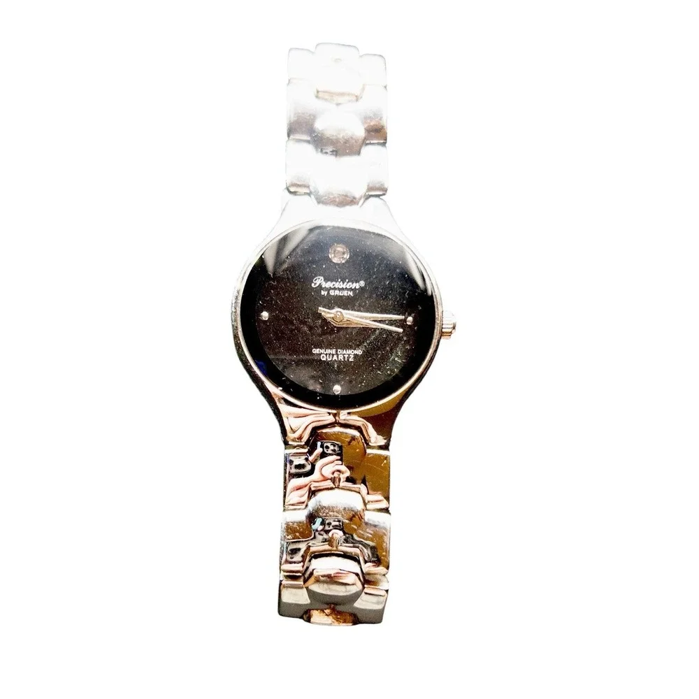 Gruen Precision‎ Genuine Diamond Womens 27MM Watch Black & Steel